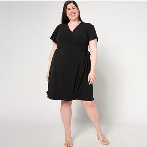 Susan Graver Black Midi Faux Wrap Dress Like New Size L